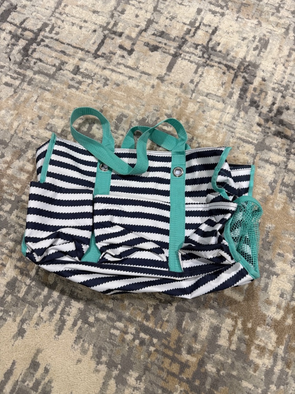 thirty-one Navy and Teal Striped Canvas Tote
